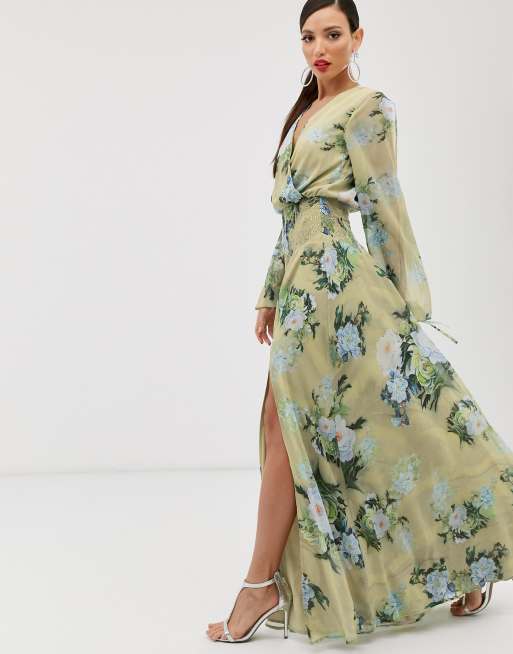 Asos Design Tall Smock Maxi Dress In Occasion Bloom Print Asos