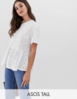 ASOS DESIGN Tall smock top in broidery-White