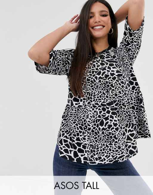 ASOS DESIGN Tall smock top in mono giraffe