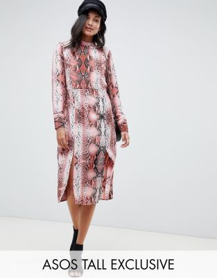 pink snake print midi dress