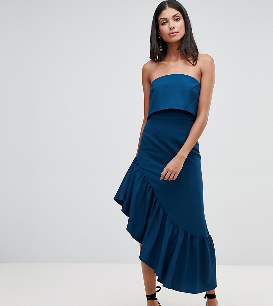 ASOS DESIGN Tall soft bandeau midi dress with peplum-Blue