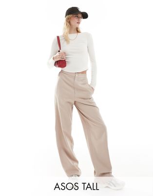 Asos Design Tall Soft Barrel Leg Pants In Mink-brown