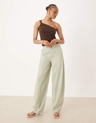 Asos Design Tall Soft Barrel Leg Pants With Seam Detail In Brown