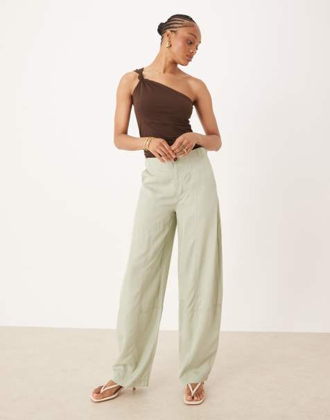 ASOS DESIGN Tall soft barrel leg pants with seam detail in sage - view 1