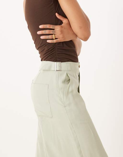 ASOS DESIGN Tall soft barrel leg pants with seam detail in sage, 2 of 5