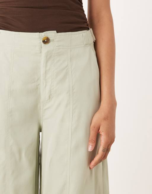 ASOS DESIGN Tall soft barrel leg pants with seam detail in sage, 5 of 5