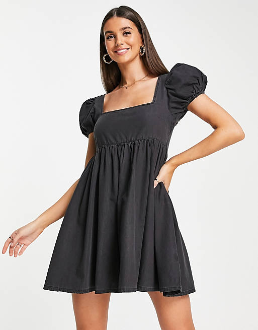 Dresses Tall soft denim babydoll dress in washed black 