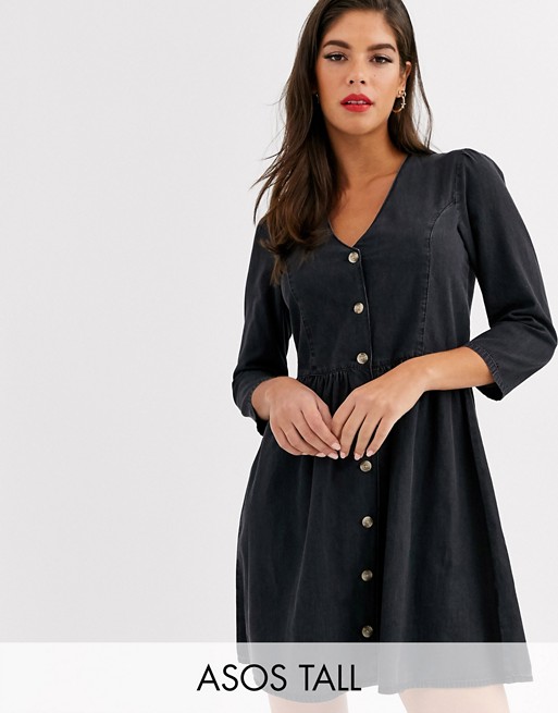 ASOS DESIGN Tall soft denim tea dress in black