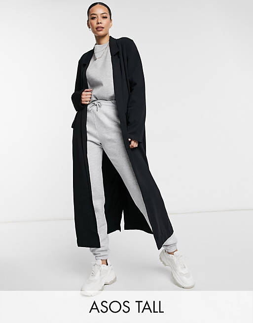 Women Tall soft duster coat in black 
