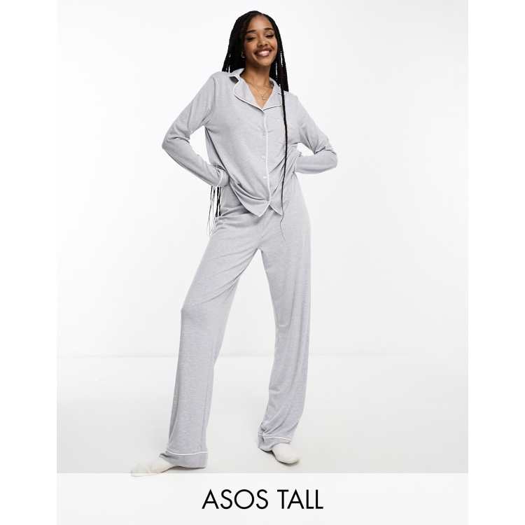 ASOS DESIGN Curve soft jersey long sleeve shirt & pants pajama set