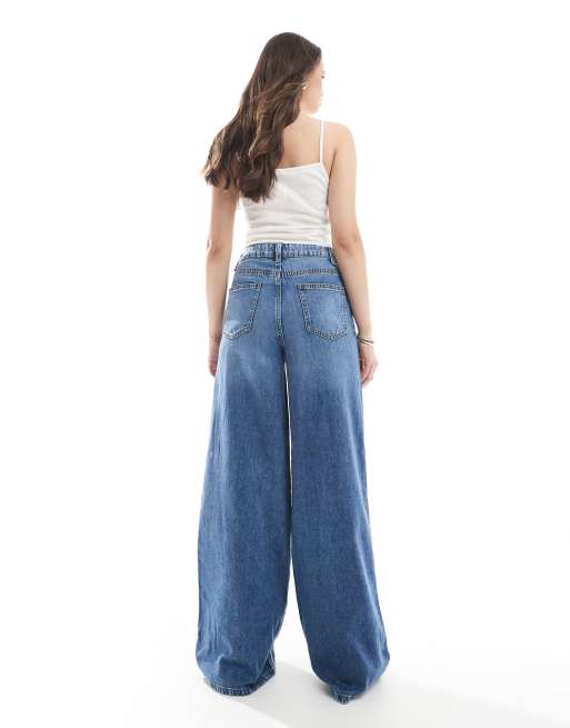 ASOS DESIGN Tall soft wide leg jeans in midwash blue