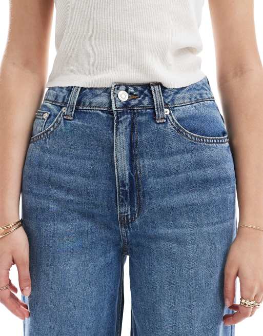 ASOS DESIGN Tall soft wide leg jeans in midwash blue