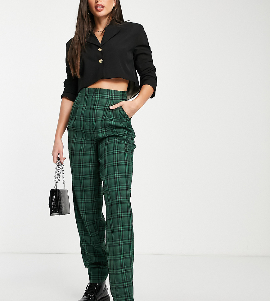ASOS DESIGN Tall soft slouch mom trouser in green check