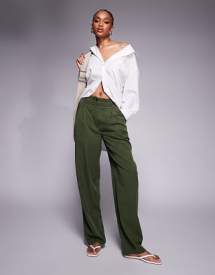 ASOS Tall ASOS DESIGN Tall soft tapered trousers in khaki-Green