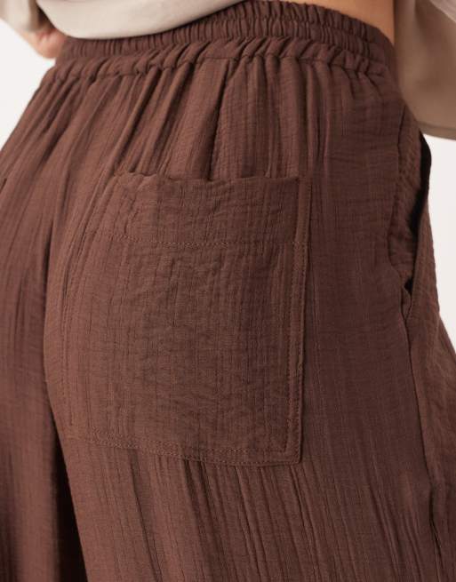 ASOS DESIGN Tall soft texture wide leg trousers with contrast stitch in chocolate, 5 of 5