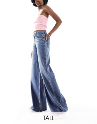 Asos Tall Asos Design Tall Soft Wide Leg Jean In Mid Blue