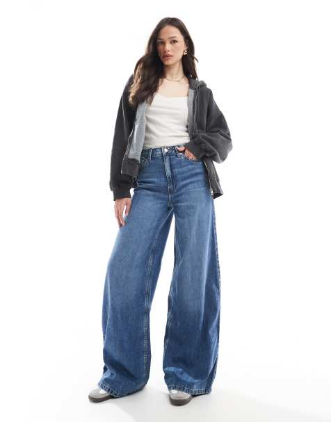 ASOS DESIGN Tall soft wide leg jean in midwash blue - view 1