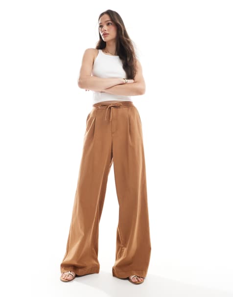 ASOS DESIGN Tall soft wide leg trousers in washed caramel - view 1