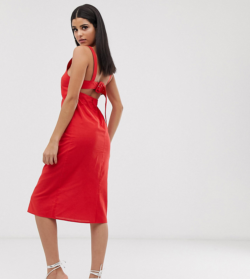 ASOS DESIGN Tall – Solklänning i midimodell med spänne baktill-Röd