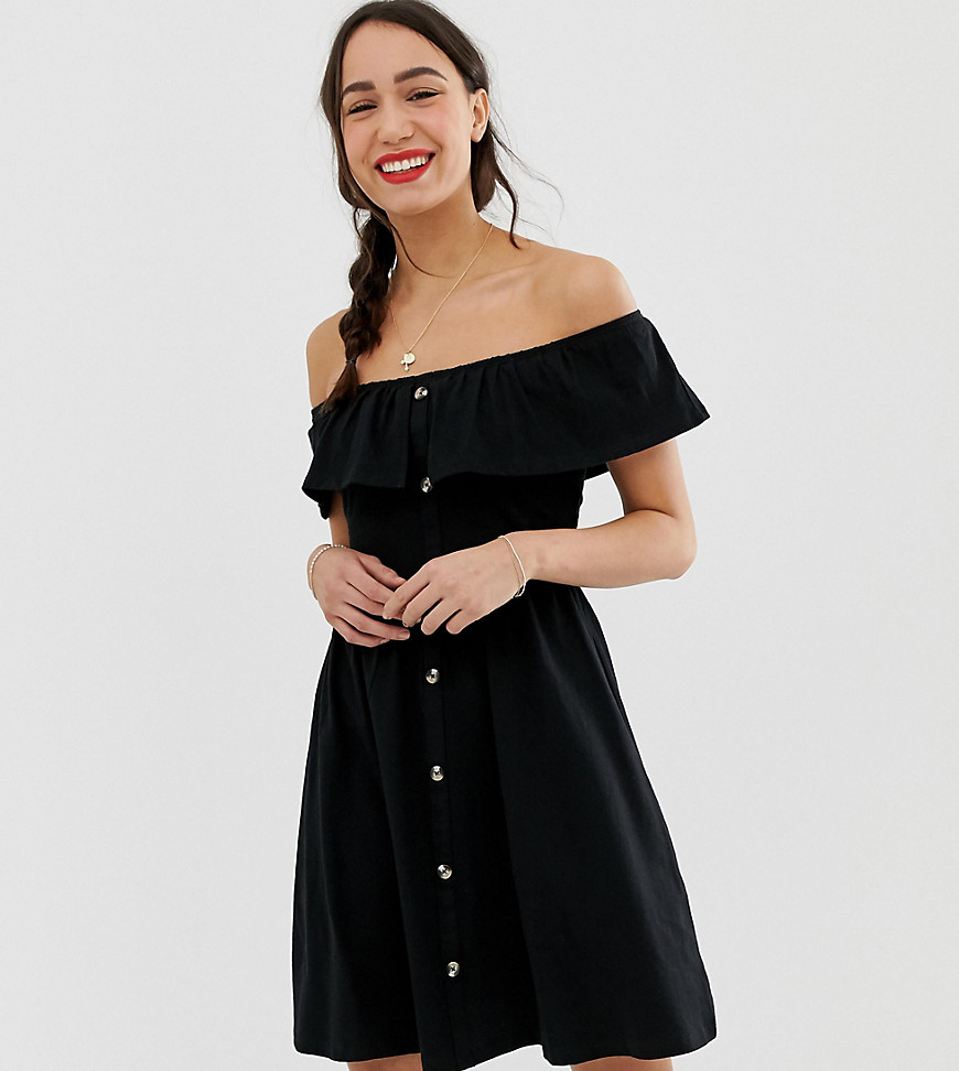 ASOS DESIGN Tall – Solklänning i minimodell med knappar och kjol i flera lager-Svart