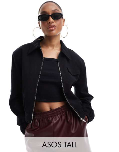 ASOS DESIGN Tall - Sort bomber-jakke med skræddersyet krave og lommedetalje - view 1