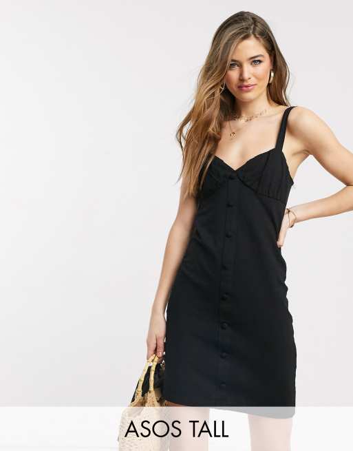 ASOS DESIGN Tall - Sort gennemknappet kjole med skåleform
