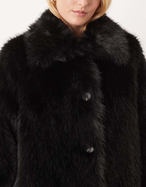 ASOS DESIGN Tall - Sort longline-frakke med krave i imiteret pels, 3 af 4