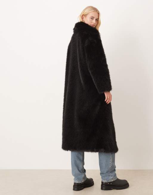 ASOS DESIGN Tall - Sort longline-frakke med krave i imiteret pels, 4 af 4