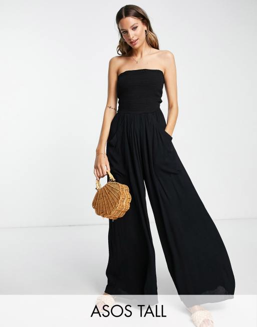 ASOS DESIGN Tall - Sort løstsiddende stropløs jumpsuit i rayon-krølstof