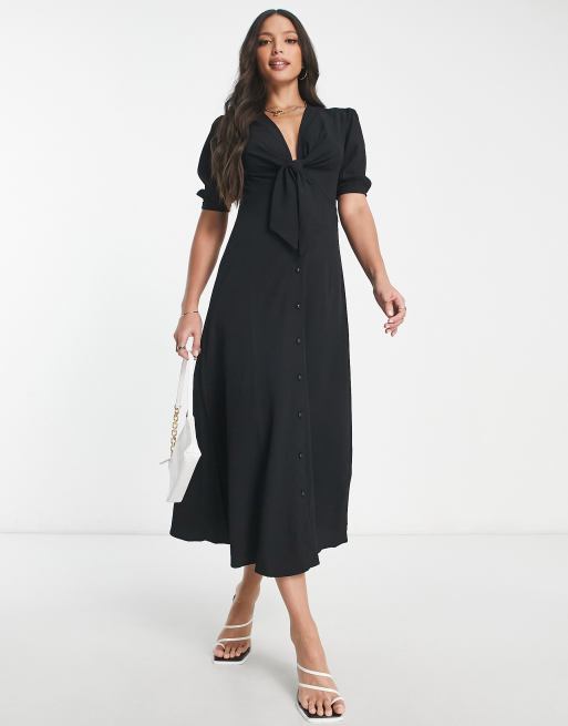 ASOS DESIGN Tall - Sort midikjole med bindebånd foran og gennemgående knapper, 4 af 4