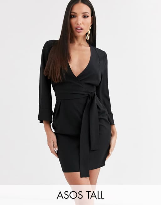 ASOS DESIGN Tall - Sort mini-pencilkjole med kimonoærmer og V-hals