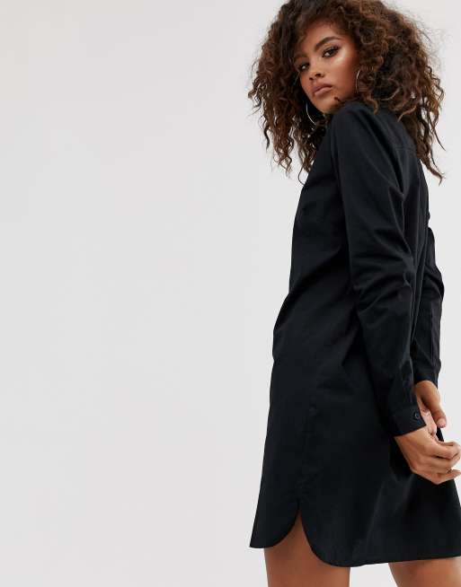 ASOS DESIGN Tall - Sort mini skjortekjole i bomuld, 2 af 4