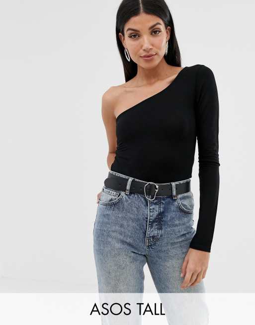 ASOS DESIGN Tall - sort oneshoulder bodysuit med lange ærmer