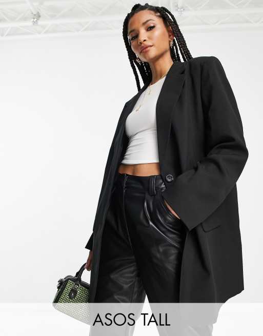 ASOS DESIGN Tall - Sort oversized grandad-blazer i firkantet pasform