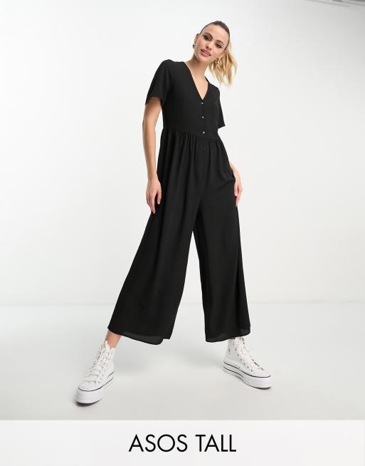 ASOS DESIGN Tall - Sort tea-jumpsuit med korte ærmer