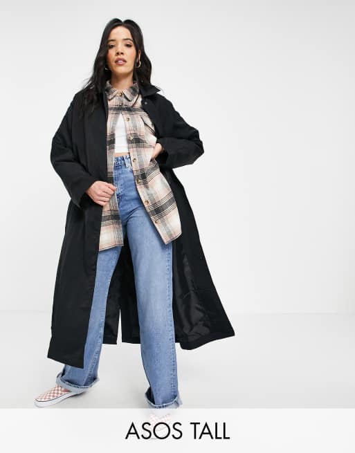 ASOS DESIGN Tall - Sort trenchcoat i tech-nylon