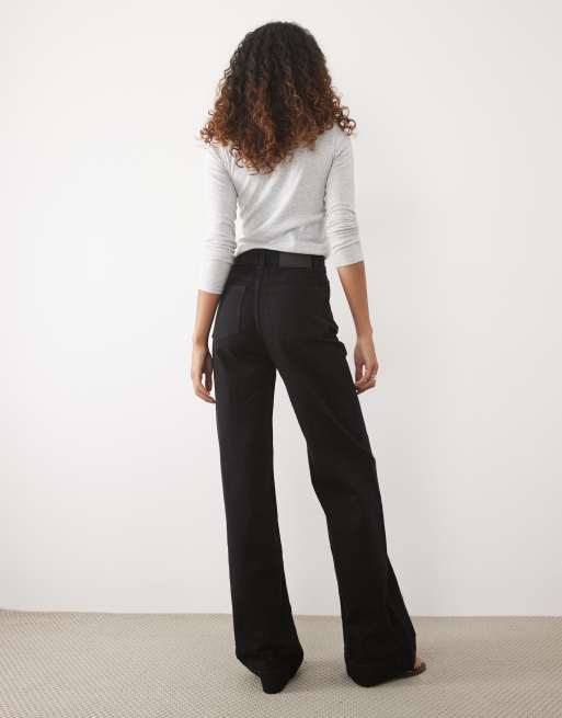 ASOS DESIGN Tall - Sorte jeans med høj talje, vide ben og lommer foran, 3 af 5