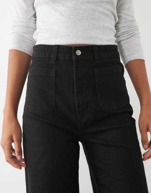 ASOS DESIGN Tall - Sorte jeans med høj talje, vide ben og lommer foran, 5 af 5