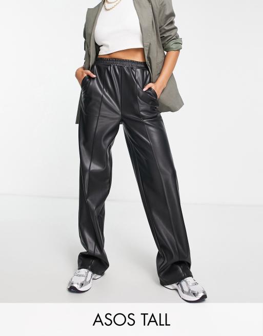 ASOS DESIGN Tall - Sorte pull on-bukser i imiteret læder