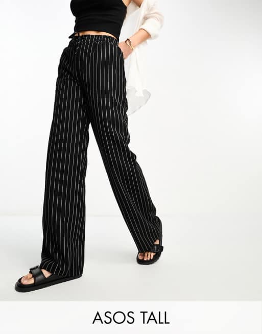 ASOS DESIGN Tall - Sorte stribede pull on-bukser