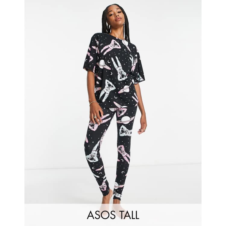 ASOS DESIGN Tall spaceman tee leggings pyjama set in black