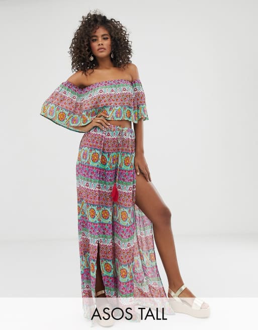 ASOS DESIGN Tall frill beach top & pants two-piece set in tile print, 2 of 2