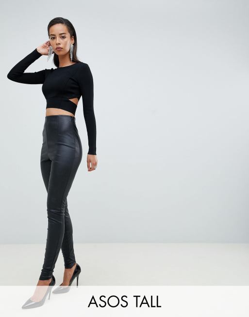 ASOS DESIGN Tall leather look leggings in black