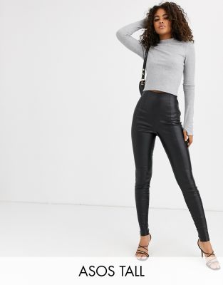 tall high waisted leather look trousers