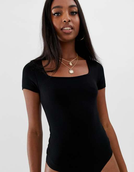 ASOS DESIGN Tall square neck bodysuit with cap sleeve in black