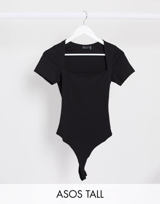 ASOS DESIGN Tall square neck bodysuit with cap sleeve in black