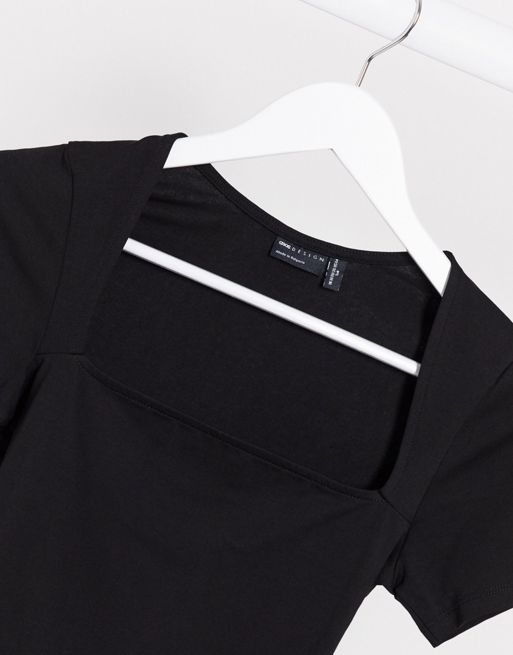 ASOS DESIGN square neck bodysuit with cap sleeve in black