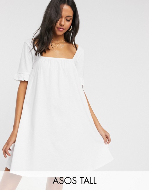 ASOS DESIGN Tall square neck frill sleeve smock dress in white