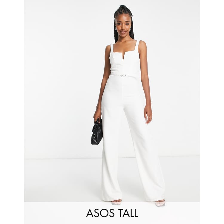 ASOS DESIGN corset square neck kick flare jumpsuit in taupe