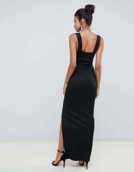 Asos square neck scuba best sale maxi dress with thigh split